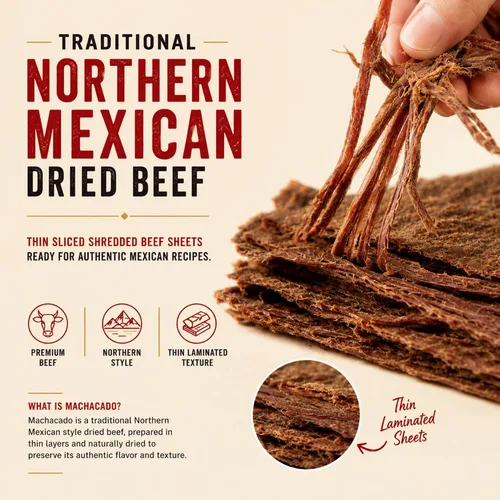 Vista 2 de La Norteñita Machacado Carne Seca Laminada 8.82 oz Jerk Bocadillos de carne con alto contenido de proteínas, auténtico sabor norteño, aperitivos