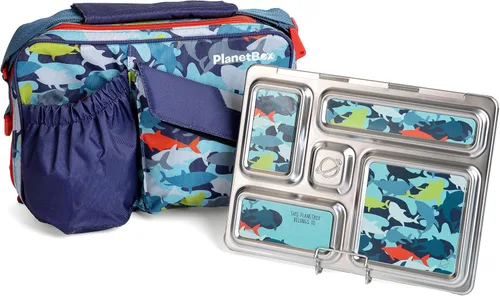 Vista 13 de PlanetBox Rover - Lonchera estilo Bento de acero inoxidable para jóvenes con 5 compartimentos, edición mariposas incluye bolsa de almuerzo aislada