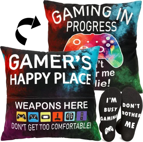 Vista 9 de Regalos de jugador OCCdesign para adolescentes y hombres, decoración para habitación de juegos, juego de funda de almohada para jugador y calcetines