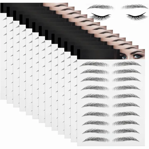 Vista 10 de Maitys - 12 hojas 108 pares de calcomanías impermeables para cejas, estilo clásico 4D Hair Like,Temporary Transfer Brow Decal,Peel off Fake