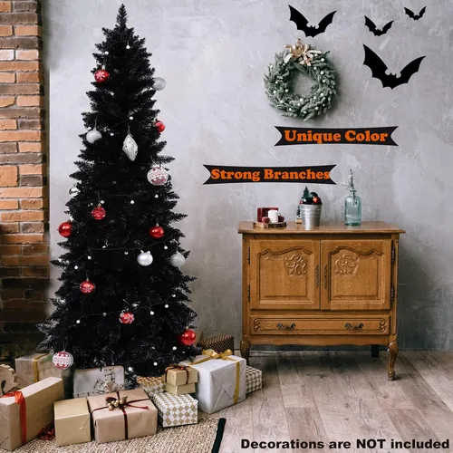 Vista 2 de Lápiz artificial de 7 pies delgado negro árbol de Navidad Halloween
