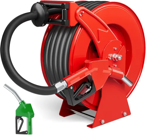 Vista 10 de Carrete de manguera de combustible de 1 pulgada x 33 pies, construcción de acero resistente de 300 PSI con boquilla de reabastecimiento, carrete