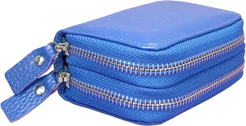 Vista 18 de Cartera de cuero para mujer, con doble tarjeta, tarjetero con cremallera, múltiples compartimentos, bloqueo RFID C-W-1, Rosado, Talla única