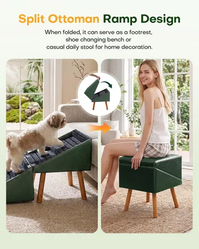 Vista 3 de Escaleras plegables para perros pequeños y otomana de piel sintética Verde oliva