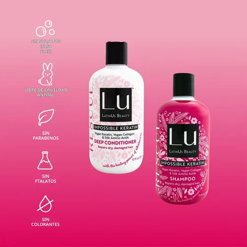 Vista 7 de LatinUs Beauty, RESCUE Impossible Keratin, Dúo para el Cuidado del Cabello: Shampoo + Acondicionador con Shatavari