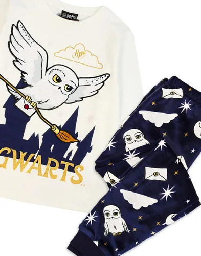 Vista 4 de Harry Potter Pijama Hedwig de manga larga y pantalones de forro polar para niñas, Marfil