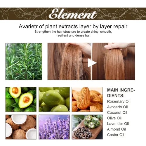 Vista 4 de Aceite natural para el crecimiento del cabello, aceite para cabello fino, seco y dañado (1 unidad)