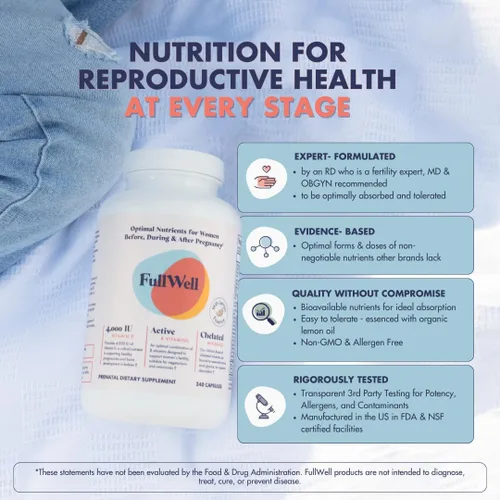 Vista 3 de FullWell Vitaminas Prenatales de Limón colina, ácido fólico, vitamina D para el crecimiento fetal, desarrollo cerebral 26 Nutrientes Vitales