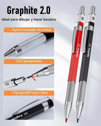 Vista 3 de Nicpro Juego de 11 lápices de carpintero con sacapuntas, lápices mecánicos de carpintero con 40 repuestos, punzón central automático y herramienta