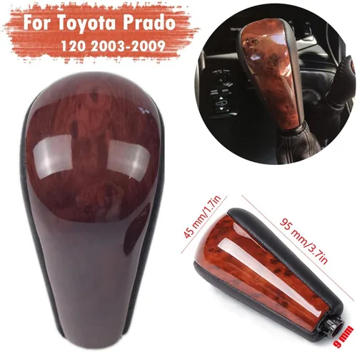 Vista 4 de Cuero automático con perilla de palanca de cambios de madera para Toyota Prado 120 2003 2004 2005 2006 2007 2008 2009 (1 pieza de nogal)