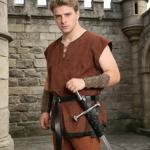 Vista 4 de HZMAN Cinturón de espada de cuero, diseño de rana LARP, medieval, accesorio para disfraz, funda de espada de caballero de estoque