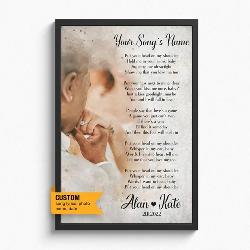 Vista 9 de Letras de canciones personalizadas para pared, lienzo impreso con tu foto, texto, poema, letra. Personaliza el retrato, para esposa, novia, día de 3