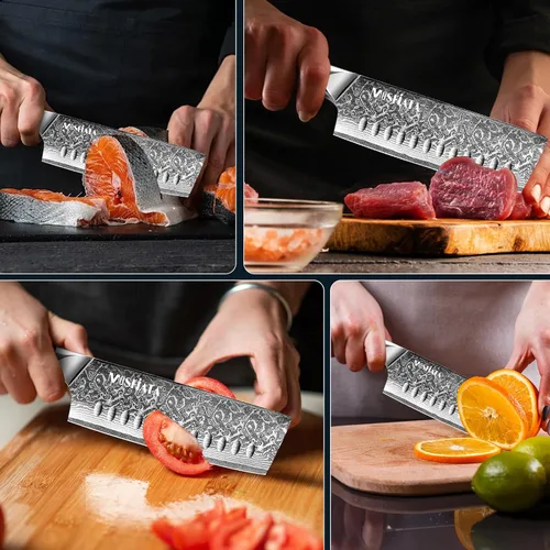 Vista 7 de MOSFiATA 7'Nakiri Cuchillo Damasco Profesional Sharpe Chef Cuchillo Cuchillo Cuchillo de Cocina Cuchillo Cuchillo de Acero Damasco VG-10 Hoja