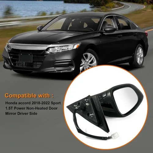 Vista 4 de Espejo de puerta lateral izquierdo para Honda Accord LX, Sport 2018-2022 丨 Eléctrico 丨 Sin calefacción, sin señal de giro, compatible con pintura