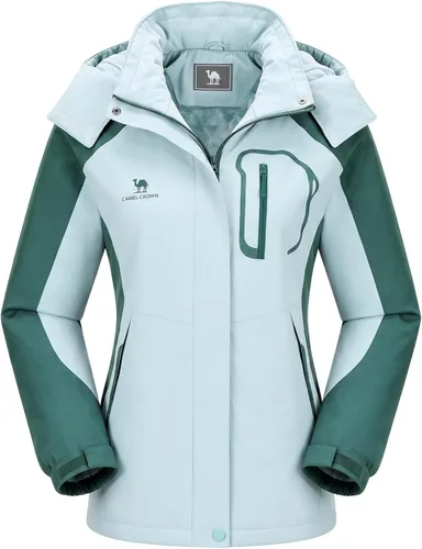 Vista 8 de Camel Crown Chaqueta de esquí para mujer, abrigo de nieve para invierno, vellón cálido, impermeable, chaqueta para snowboard M-Beige