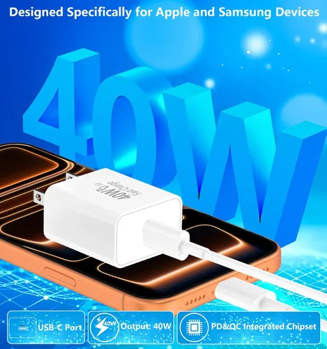 Vista 4 de [Certificado MFi de Apple] Cargador para iPhone 17 de carga rápida, paquete de 4 adaptadores de corriente dinámicos de 40 W, cargador USB C