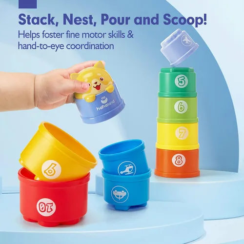 Vista 4 de hahaland Juguetes apilables para niños pequeños de 1 a 3 años – Vasos apilables – Juguete para niños de 1 a 2 años de edad Juguetes Montessori