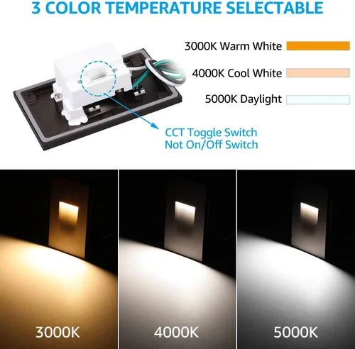 Vista 2 de LEONLITE - Luces LED para escalones de 3CCT 120V, 3.5W 110LM regulables del 5% al 100%, impermeables para interiores y exteriores, verticales, luz