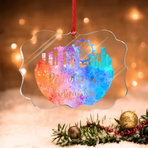 Vista 9 de Países Bajos Rotterdam Adornos de Navidad Países Bajos Rotterdam Acuarela Arte Paisaje urbano Adorno de Navidad Acrílico Colorido Horizonte