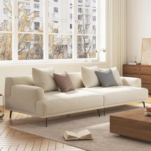 Vista 14 de Sofá modular de 3 plazas, moderno sofá modular de ocio, 82.6 pulgadas Wooden Frame, Metal Legs, Soft Cotton-Linen Fabric, Easy to Install