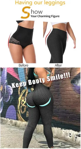 Vista 2 de Leggins para mujer con levantamiento de trasero anti celulitis de talle alto abombachado Entrenamiento Yoga Pantalones que realzan el trasero Mallas