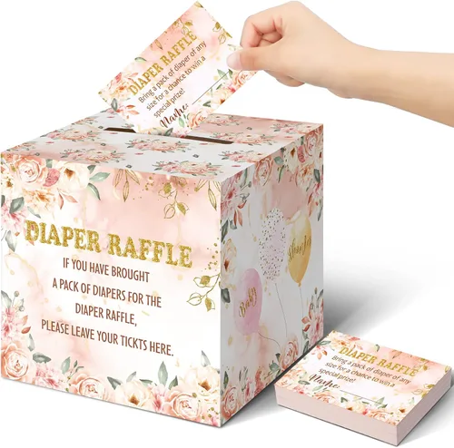 Vista 35 de Teling 51 boletos para rifas de pañales con caja de tarjetas, decoración de baby shower, caja de revelación de género para fiesta de rifas
