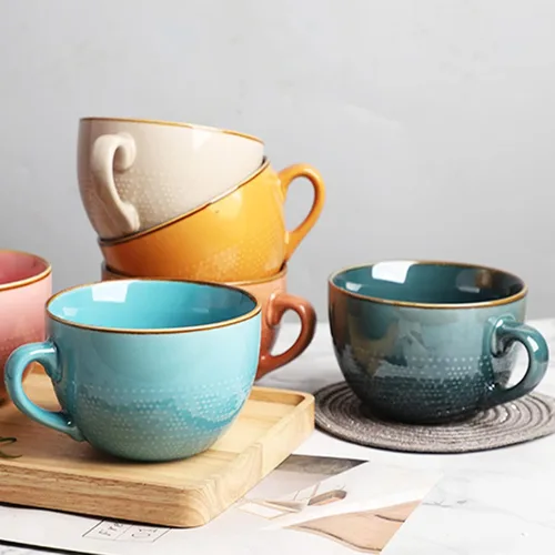 Vista 7 de Disoza Taza de Café Grande Violeta de 24 Onzas Taza de Sopa de Gran Tamaño Porcelana 700 ML Taza de Té XXL Cuencos de Cereales Taza de Sopa Ramen