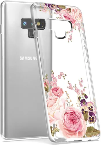 Vista 2 de Funda para Galaxy Note 9, para Samsung Note 9, funda transparente y flexible de TPU de silicona suave para Samsung Galaxy Note 9 Rose Flower