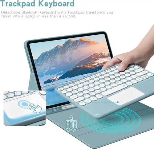 Vista 4 de Funda con teclado táctil para Samsung Galaxy Tab A8 de 10.5 pulgadas modelo 2022 (SM-X200/X205/X207), con soporte para lápices, teclado Bluetooth