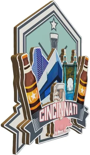 Vista 2 de Imán de madera para nevera de Cincinnati Ohio USA Monumentos 3D de viaje, recuerdos coleccionables, decoración hecha a mano, 1958