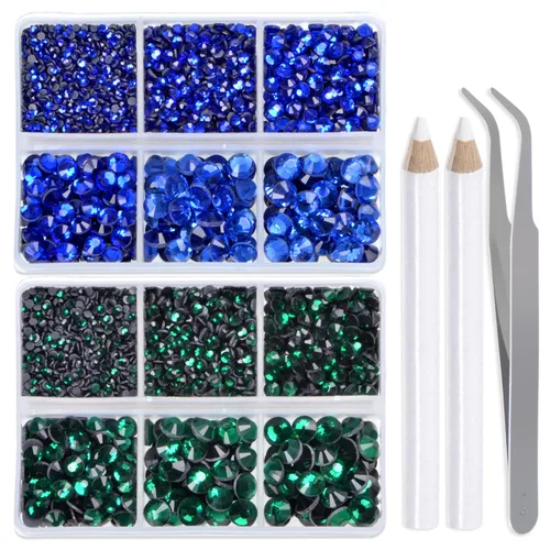 Vista 26 de LPBeads 6400 unidades de diamantes termoadhesivos de 12 colores con parte trasera plana, 5 tamaños mixtos, gemas de cristal redondas con pinzas