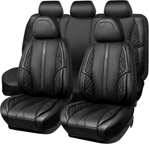 Vista 12 de CAR PASS Juego completo de fundas de cuero de napa para asiento de automóvil, protector impermeable duradero y acolchado, ajuste universal