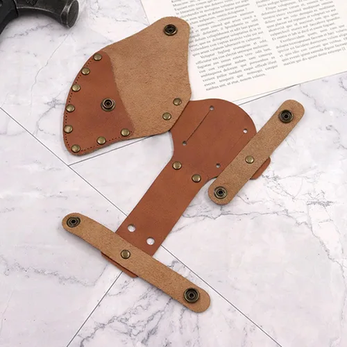 Vista 3 de Funda de cuero para hacha, funda duradera para cabeza de hacha con múltiples broches para un transporte seguro del hacha, cubierta de cuero rústico