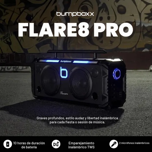 Vista 2 de Bumpboxx Flare8 Pro Boombox Bluetooth portátil, negro, 2 micrófonos