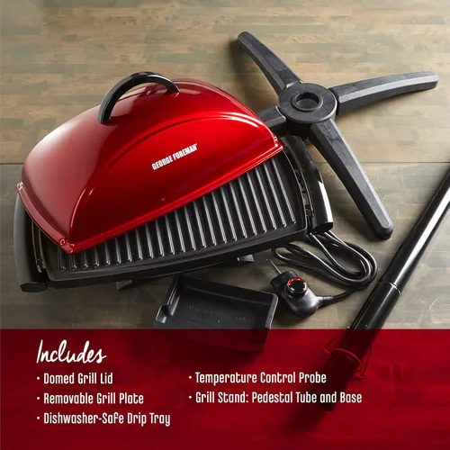 Vista 16 de Parrilla eléctrica George Foreman GFO201R, para interiores y exteriores , Antiadherente, Rojo