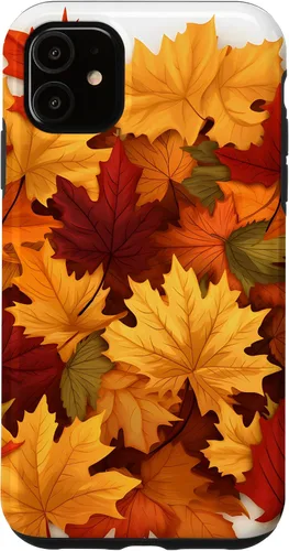 Vista 8 de Carcasa para iPhone 16 con texto en inglés "Fall Foliage Gathering of Autumn Leaves