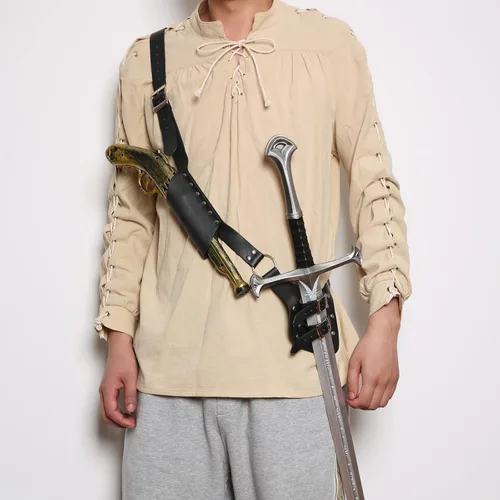 Vista 2 de HZMAN NegroMarrón Ajustable Espada Rana Espada Medieval Espada Holster LARP Ropa Accesorio Rana Espada Correa