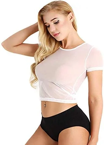 Vista 3 de Ypser Camiseta corta de malla de malla de manga larga para mujer