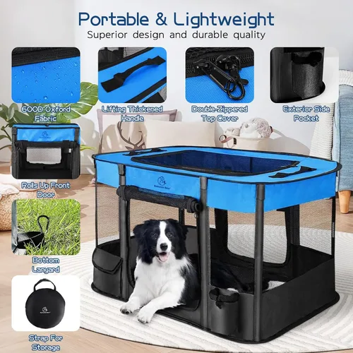 Vista 7 de Corralito para perros, corralito para mascotas, corralito plegable para cachorros y gatos, jaula de camping portátil para ejercicio, cubierta
