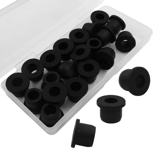 Vista 5 de Hordion 20 ojales de goma con orificio de taladro de 1/2 pulgada, orificio de identificación de 5/16 pulgadas, tapones negros para tubos de vinilo