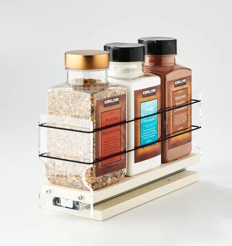 Vista 12 de Vertical Spice - Organizador de especias deslizante grande extraíble - 2 cajones individuales de 1 nivel - Soporte de condimentos con ruedas de alta