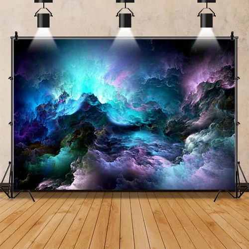 Vista 4 de AOFOTO Telón de fondo de nebulosa de galaxia misteriosa de ciencia ficción futurista de nubes azules y moradas, fondo de fotografía, universo
