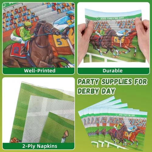 Vista 4 de Roshtia 192 piezas de suministros de fiesta Derby para decoración de fiesta de carreras de caballos, juego de vajilla para fiesta del día del Derby