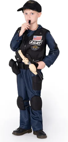 Vista 3 de Spooktacular Creations Disfraz de policía para niños, disfraz de policía SWAT para niños, fiestas de disfraces de Halloween