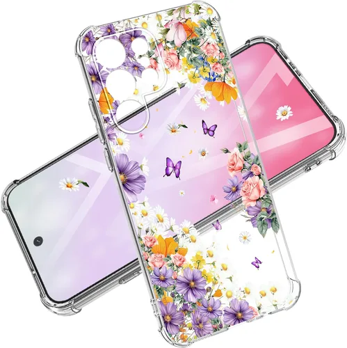 Vista 46 de Funda para Samsung Galaxy S23 FE con protector de pantalla, suave, a prueba de golpes, transparente, floral, funda protectora para mujer, diseño