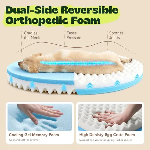 Vista 3 de Cama ortopédica con forma de dona de alta calidad para perros de tamaño grande, cama ortopédica de espuma viscoelástica doble para perros