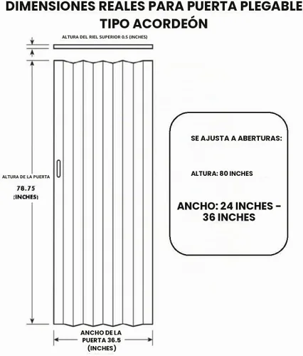Vista 2 de LTL Home Products Via Panel de vinilo de 36 x 80 pulgadas, puerta de acordeón plegable individual con bisagras flexibles para interiores de hogar