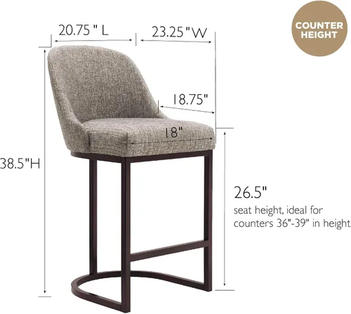 Vista 139 de Leick Home 214536 Barrelback Silla de comedor con base de metal, juego de 2, para comedor, asiento moderno de lino negro y base de metal dorado