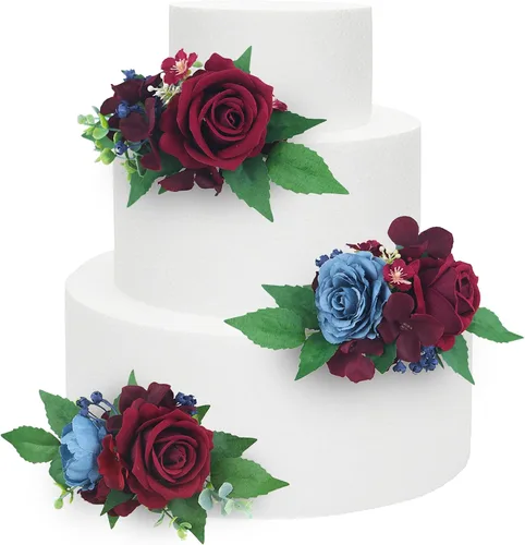 Vista 20 de Rinlong 3Pcs Premade Cake Flowers, Pampas Beige Wedding Cake Decor Beige y almendra