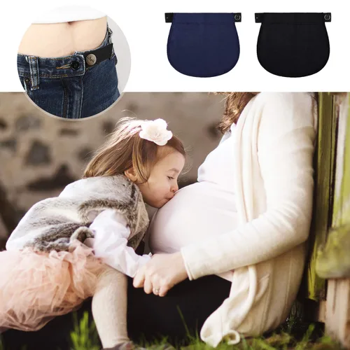 Vista 5 de Extensor de pantalones de maternidad ajustable elástico pantalón extensor de botón extensor de cintura para mujeres embarazadas negro azul marino